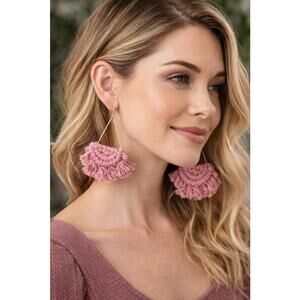 Pink Macrame Fringe Earrings